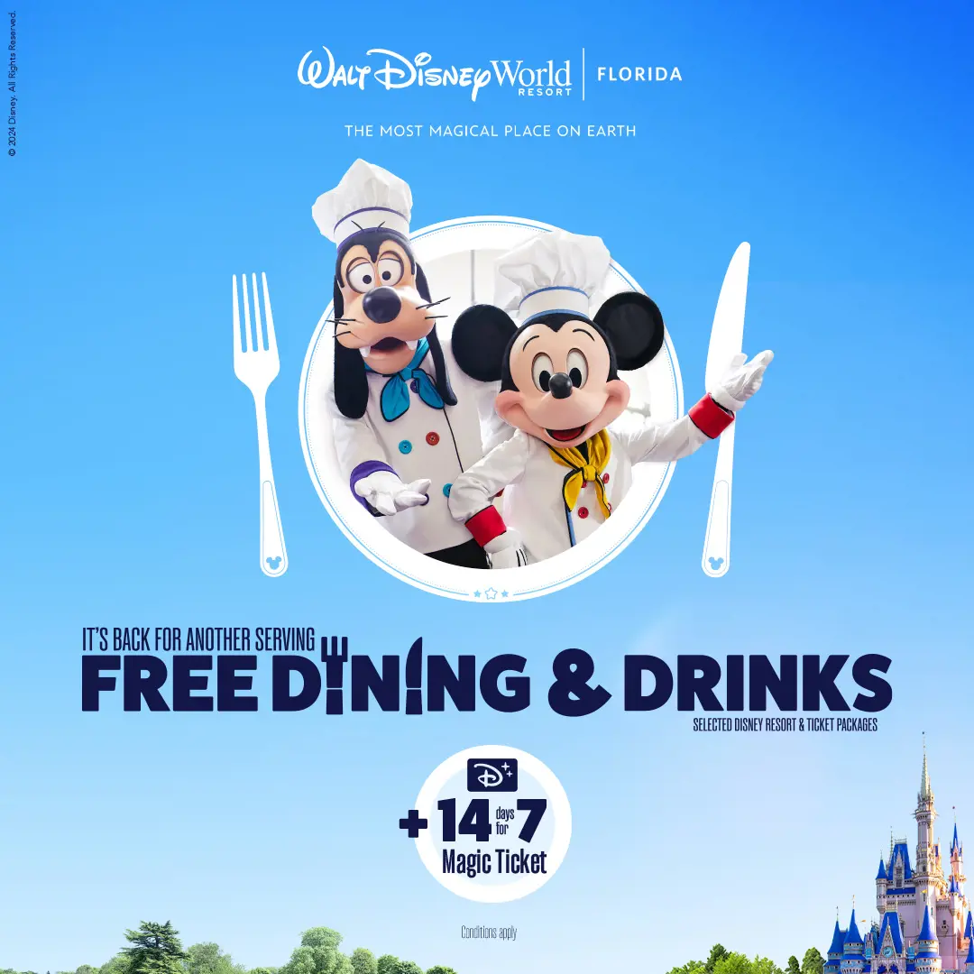 FREE Disney Dining 2025 Early Booking Offer 2025 / 2026 Travelbag